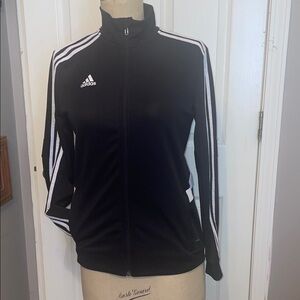 Adidas Women's Black Bomber Jacket with White Stripes